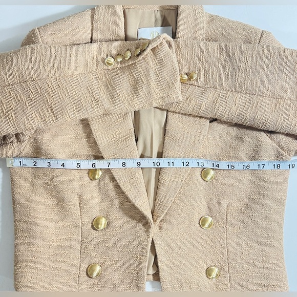 House of Harlow 1960 Tan Tweed Cropped Blazer Gold Buttons Old Money Small - Picture 9 of 12